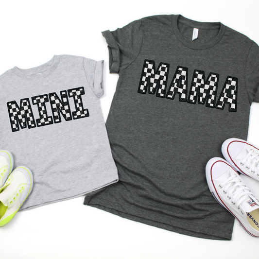 MAMA AND MINI RACE CAR CHECKERS T-SHIRT OR PICK FROM 200 COLOR & STYLE OPTIONS! - TAT 4-7 DAYS