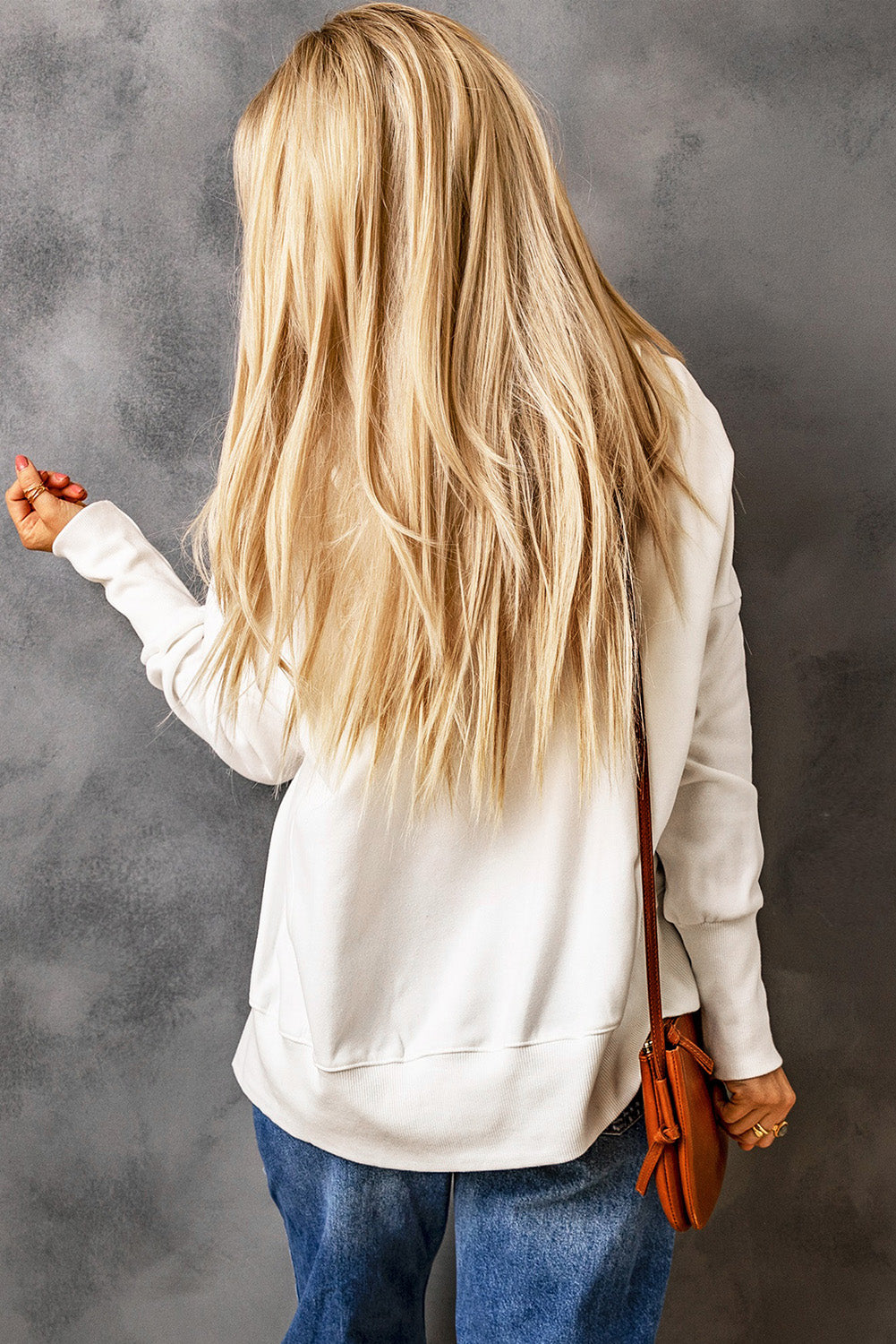 White Batwing Sleeve Pocketed Henley Hoodie