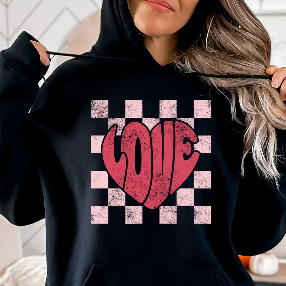 LOVE CHECKERED RETRO VALENTINE'S DAY T-SHIRT OR PICK FROM 200 COLOR & STYLE OPTIONS! - TAT 4-7 DAYS