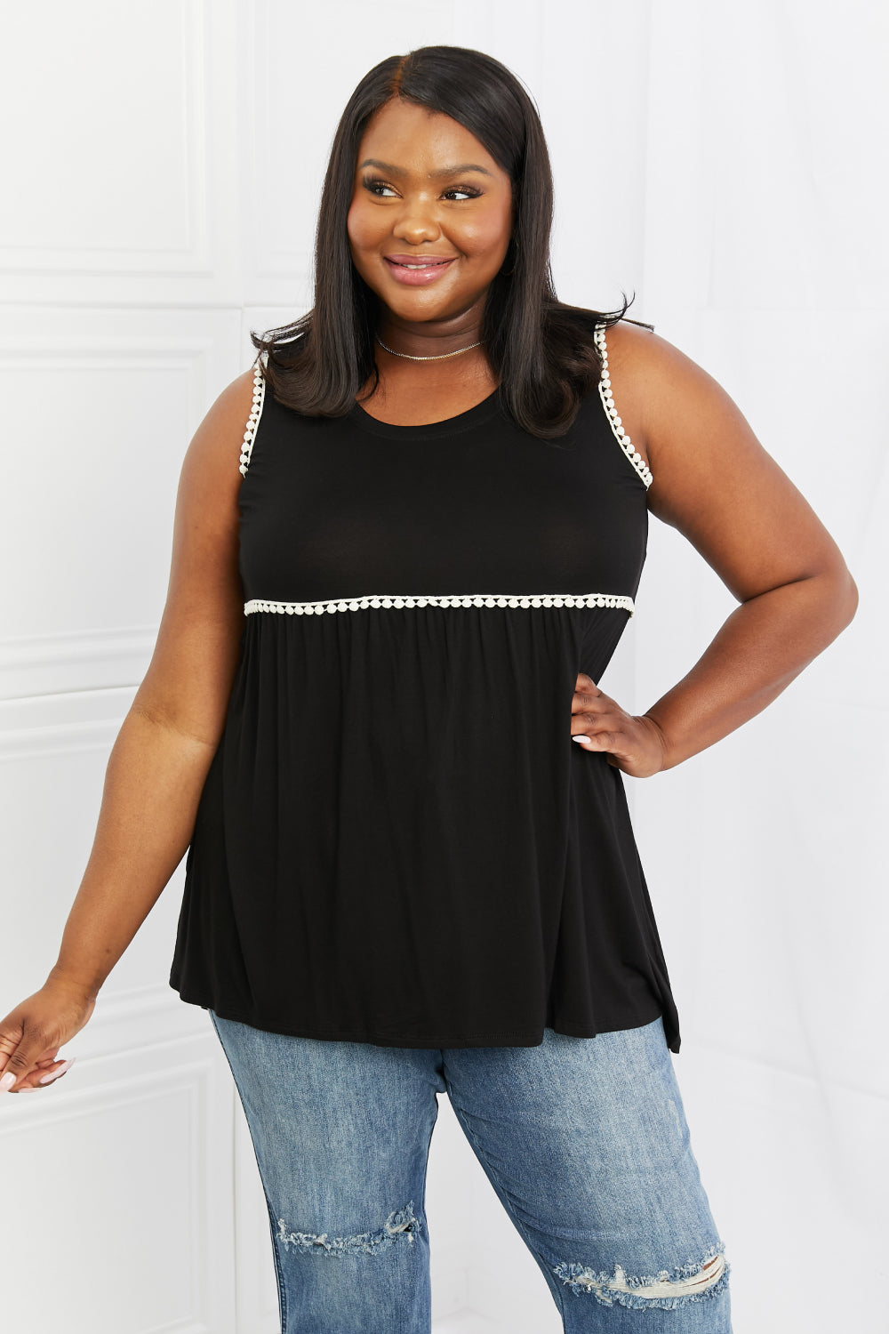 Celeste Next To You Full Size Lace Detail Sleeveless Top in Black