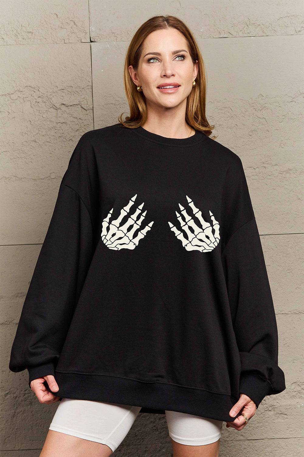 Simply Love Full Size Skeleton Hand Drop Shoulder Sweatshirt